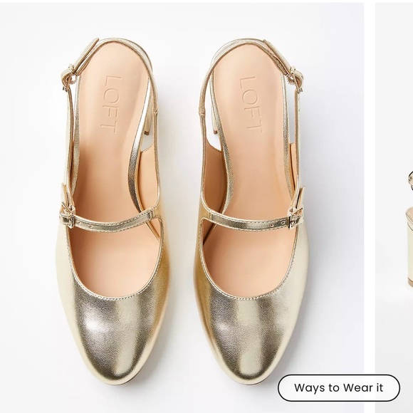 LOFT Gold Slingback Pumps with Block Heel - Picture 5 of 5